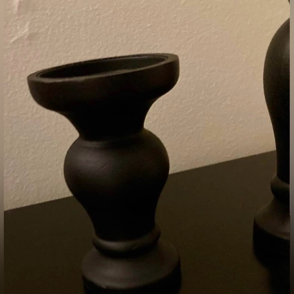 Set of 2 Farmhouse Black Candle Holders - Picture 3 of 4